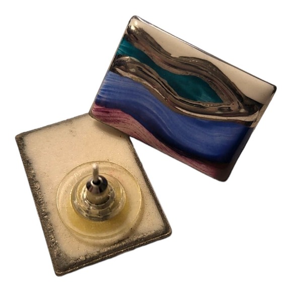 Unique Handcrafted Porcelain Rectangle Hand Painted and Fired Pieced Earrings - Picture 5 of 5